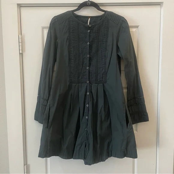 Free People Navy Lace Button Up Long Sleeve Dress Size Medium 100% Cotton - Picture 1 of 14